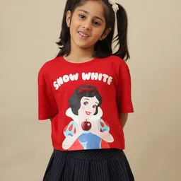 Kidsville Cotton Knit Disney Featuring Half Sleeves Snow White Character Printed Tee - Red-picture-36
