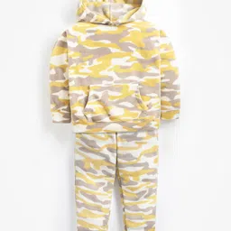 Cherry Crumble By Nitt Hyman Knit Full Sleeves Camouflage Printed Coordinating Winter Unisex Night Suit Set - Beige-picture-11