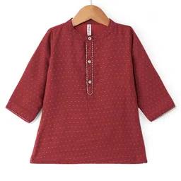 Babyhug Three Fourth Sleeve Swiss Dot Dobby Kurta With Pyjama Set -Red image 2