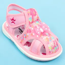 Cute Walk by Babyhug Sandals with Velcro Closure & Bow Applique - Pink image 2