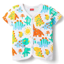 Babyhug 100% Cotton Knit Half Sleeves Striped & Animal Printed Front Open Vests Pack of 3 - Yellow & White image 2