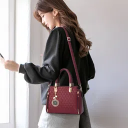 SYGA Women's Large Capacity Handbag Fashionable One-Shoulder & Crossbody Bag with Elegant Charm Pendant(Red) image 2