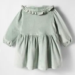 ToffyHouse Knitted Full Sleeves Solid Color Peter Pan Collared Frock with Bow Applique - Light Green image 2