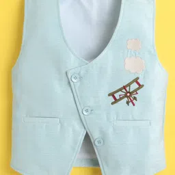 ministitch Ministich Cotton Woven Sleeveless Aeroplane Embroidered Waistcoat - Sky Blue image 3
