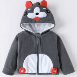 Kookie Kids Full Sleeves Front Open Hooded Sweatjacket with Dog Applique Detailing - Grey image 3
