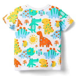 Babyhug 100% Cotton Knit Half Sleeves Striped & Animal Printed Front Open Vests Pack of 3 - Yellow & White image 3