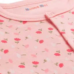 kookie kids india Kookie Kids Interlock Knit Full Sleeves Romper With Floral Print - Pink image 3