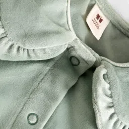 ToffyHouse Knitted Full Sleeves Solid Color Peter Pan Collared Frock with Bow Applique - Light Green image 3