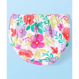 Babyhug Single Jersey Knit Half Sleeves Floral Printed Frock With Bloomer - White image 4