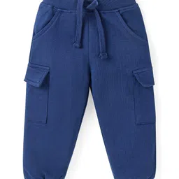 Babyhug Terry Knit Full Sleeves Hooded Sweatshirt with Kangaroo Pockets & Lounge Pant Set with Leafy Print-Navy image 4