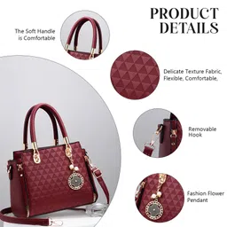 SYGA Women's Large Capacity Handbag Fashionable One-Shoulder & Crossbody Bag with Elegant Charm Pendant(Red) image 4