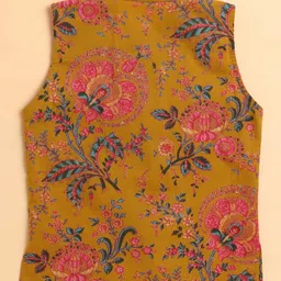 The Magic Wand Cotton Woven Full Sleeves Floral Printed Kurta Pyjama With Jacket Set - Mustard image 5