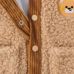 Kookie Kids Full Sleeves Hooded Winter Fur Jacket with Bear Patch Detailing & Ears Applique - Tan image 5
