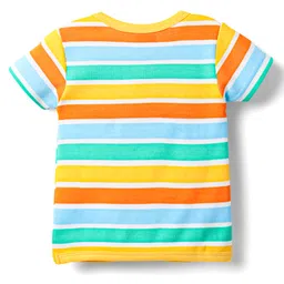 Babyhug 100% Cotton Knit Half Sleeves Striped & Animal Printed Front Open Vests Pack of 3 - Yellow & White image 5