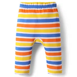 Babyhug Interlock Knit Full Length Diaper Leggings with Stripes & Animal Print Pack Of 3 - Blue & Yellow image 5