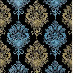 INDIAN ROYALS Blue & Cream Colored Damask Printed Self-Adhesive Wall Sticker-image-66