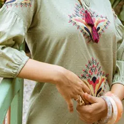 Aadews Embroidered Pure Cotton Round Neck Tunic With Trousers Co-Ords image 3