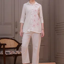 OH MI DIOS Embroidered Shirt Collar Pure Cotton Top With Trousers image 1