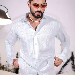 Foomer Geometric Printed Spread Collar Standard Cotton Casual Shirt-picture-10