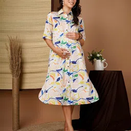angloindu Floral Print Satin Maternity A-Line Dress-image-4