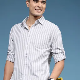 HERE&NOW Slim Fit Striped Pure Cotton Casual Shirt-picture-35