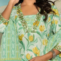 GHUMMAN SONAKSHI Women Embroidered Pure Cotton Straight Kurta And Palazzo With Dupatta image 3