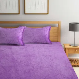 THE little BIG STORE Purple 150 TC Woollen Fitted King Bedsheet Set 1.98 m x 1.82 m image 2