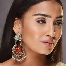 Sangria Silver-Plated Artificial Beads & Pearls Beaded Contemporary Drop Earrings image 2