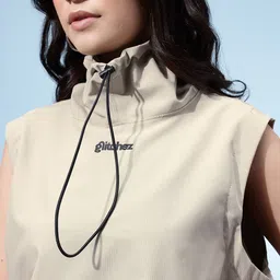 glitchez High Neck Sleeveless Crop Tailored Jacket with Toggled Hem and Neck image 5