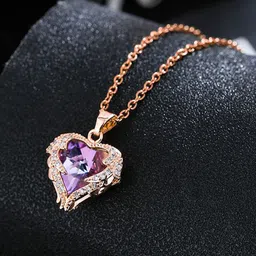 Zabby Allen Rose Gold- Pendant Artificial Stone StuddedHeart Shape Pendant With Chain-picture-12