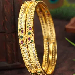 sga fashion SGA FASHIO Set Of 2 Gold-Plated AD Studded Bangles-picture-38