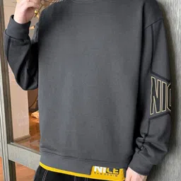 HERE&NOW Men Solid Round Neck Sweatshirt image 5