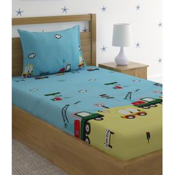 Hosta Homes 280 Gsm Glaced Cotton Cartoon Printed Single Bed Sheet With 1 Pillow Cover -  Multicolor-picture-46