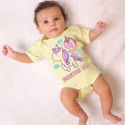 KNITROOT Half Sleeves Unicorn Theme 9 Month Printed Onesie - Yellow-picture-13