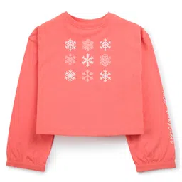 My Milestones Full Sleeves Snow Flake Printed Drop Shoulder Top - Coral-picture-15