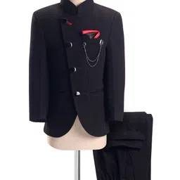 Robo Fry Knit Full Sleeves Solid Color Party Suit with Chain -Black-picture-27