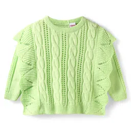 Babyhug Knitted Full Sleeves Sweater with Cable Knit Design & Crochet Detailing - Lime Green image 1