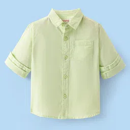 Babyhug Cotton Linen Woven Full Sleeves Regular Collar Solid Shirt - Limegreen-picture-16