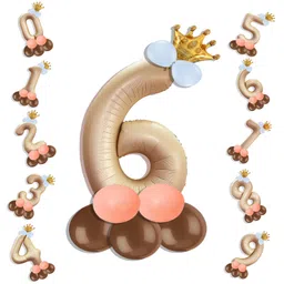 Shopperskart 6 Six 32 Inch Number Foil Balloon For 6th Birthday Decoration Kit Items -Pack of 14-Beige Color-image-7