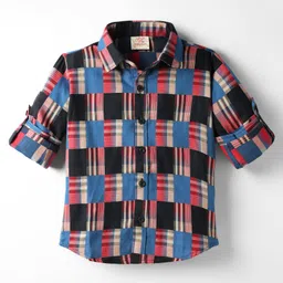Rikidoos Cotton Woven Full Sleeves Checked Shirt - Black & Blue-picture-27