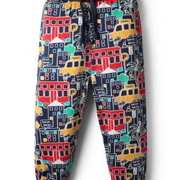 Babyhug Cotton Knit Full Length Lounge Pant with Traffic Print - Navy Blue-picture-38