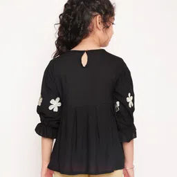ISHTI Rayon Three Fourth Sleeves Floral Embroidered Top - Black image 3