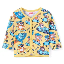 Babyhug 100% Cotton Antibacterial Front Open Vest With Animal Prints Pack of 3 - Blue & Yellow image 2