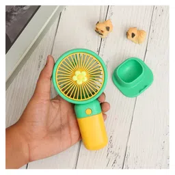 The Procure Store Floral Design Mini Portable & Rechargeable Hand Fan with Stand- Green image 2