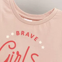 Ollypop Half Sleeves Cotton Top Girl Club Text Print - Peach image 3