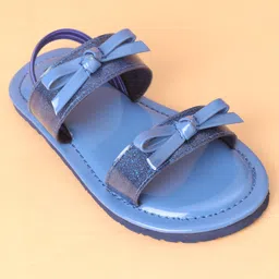 Babyoye Sandals with Back Strap Closure & Bow Applique- Blue image 3