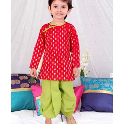 KID1 Full Sleeves Paisley Foil Printed Kurta Dhoti - Red image 4