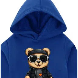 KAVEE Full Sleeves  Bear Printed Hooded Sweatshirt - Royal Blue image 4