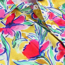 Babyhug Rayon Woven Half Sleeves Knotted Top With Floral Print - Dark Pink image 3