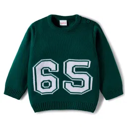 Babyhug Knitted Full Sleeves Sweater Set With Number Design - Dark Green image 2